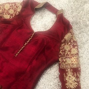 Indian Punjabi Suit - Red with gold embroidery